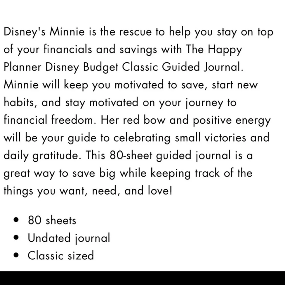 The Happy Planner Minnie Mouse Graphic Budget Classic Guided Journal.